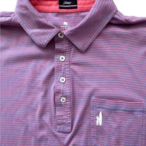 Johnnie-O Men’s Polo Short Sleeve Shirt Size Large‎ Coral/Blue Striped Preppy